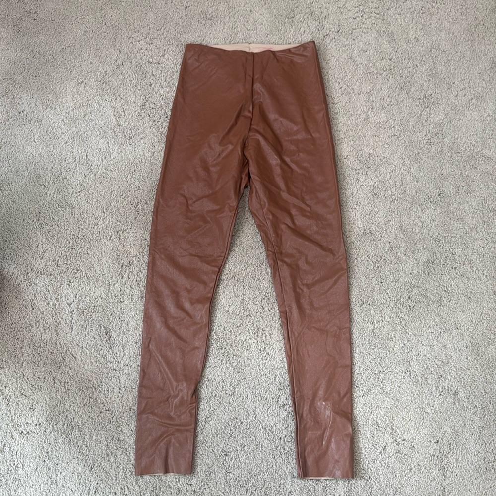 Commando Control Faux Leather Leggings Cocoa Tan High Rise Four Way Stretch